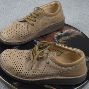 Finn Comfort Baden Leather Oxfords Comfort Shoes Perforated Tan‎ Lace Up Size 41